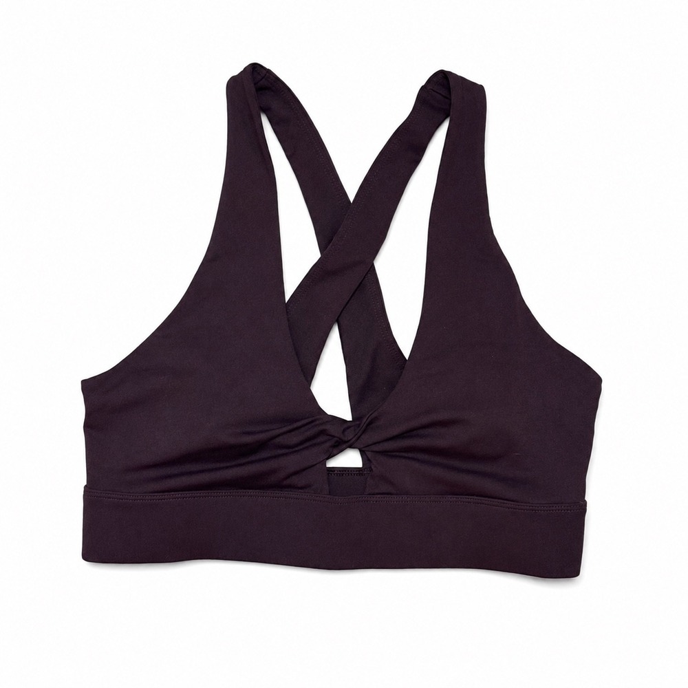 Fabletics Plum Purple Twist Front Cross Back Sports Bra Womens Medium